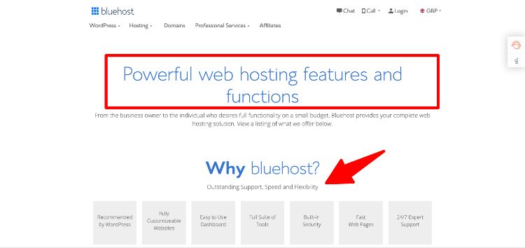 Bluehost web hosting services features
