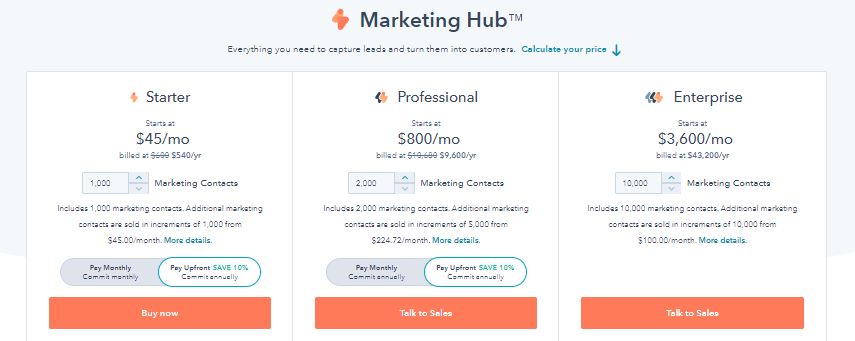 HubSpot Pricing - the best email marketing services