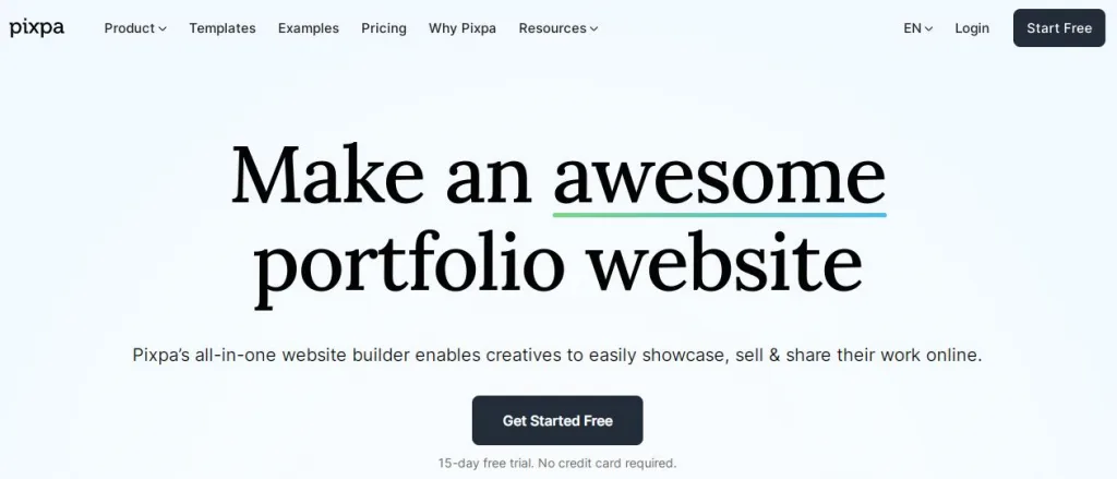 The best website builder | Pixpa homepage