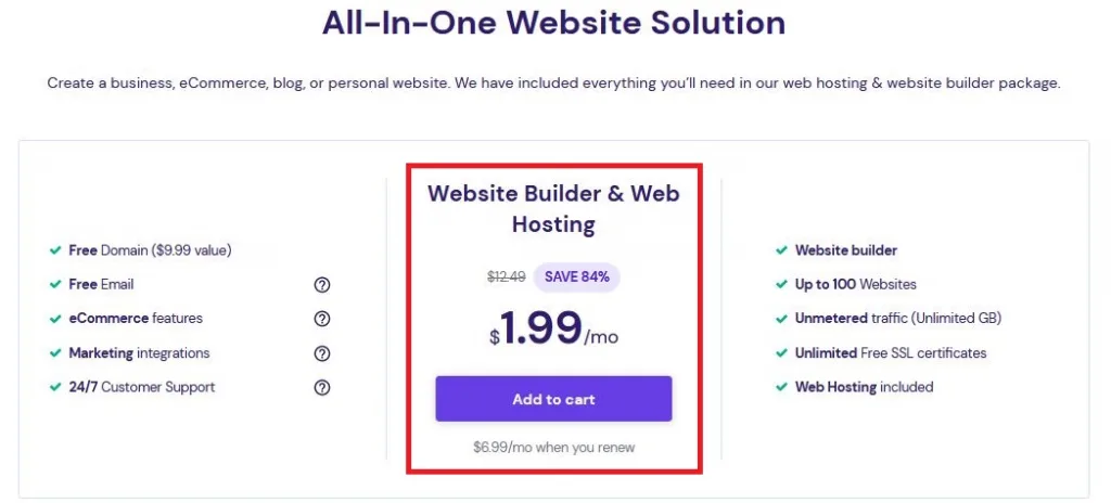 Hostinger website builder pricing
