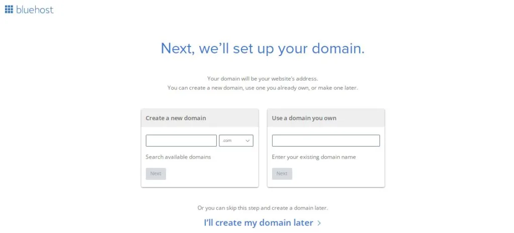 Bluehost - pick a domain name